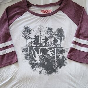 Stranger Things Raglan Tee - Maroon & White
